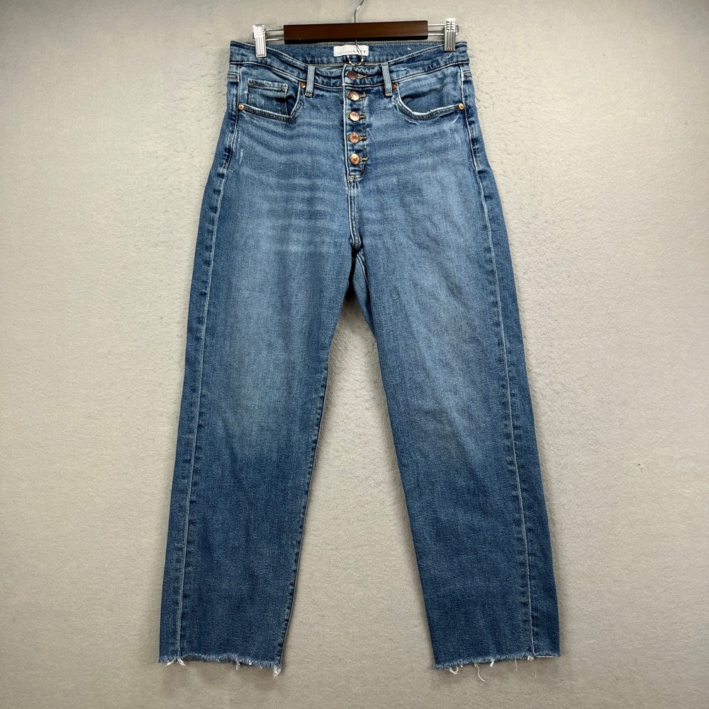 LOFT The Straight Jeans Womens 30/10 Blue High Rise Button Fly Raw Hem Casual
